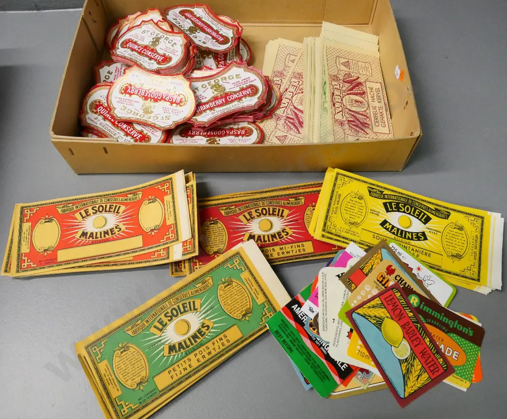 box of vintage St. George and other food labels Image 1++