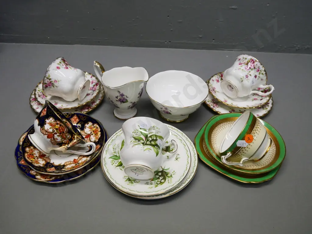 5 trios - 3 Royal Albert, Crown Staffordshire, Queens - and a Royal Standard cream & sugar Image 1++