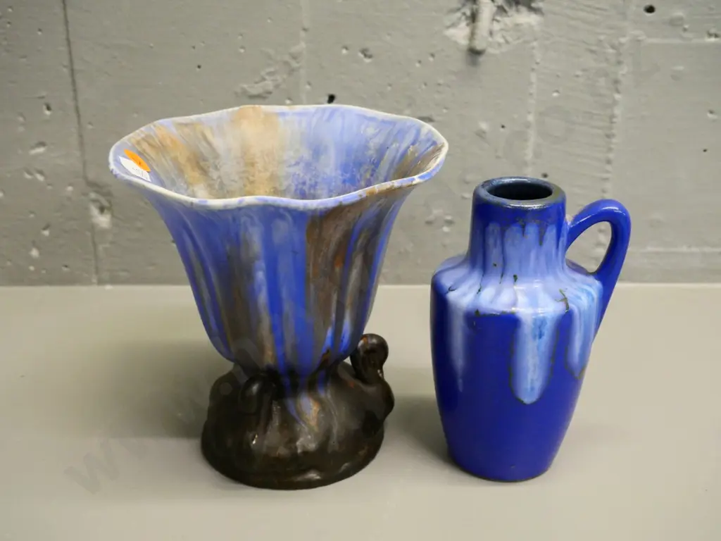 blue and black swan motif vase H-150 D-150 and a blue German vase Image 1++