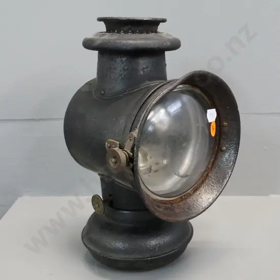 vintage carriage or motor lamp - brass knobs marked "Solar" - dent to lamp surround H-240 W-130 D-140