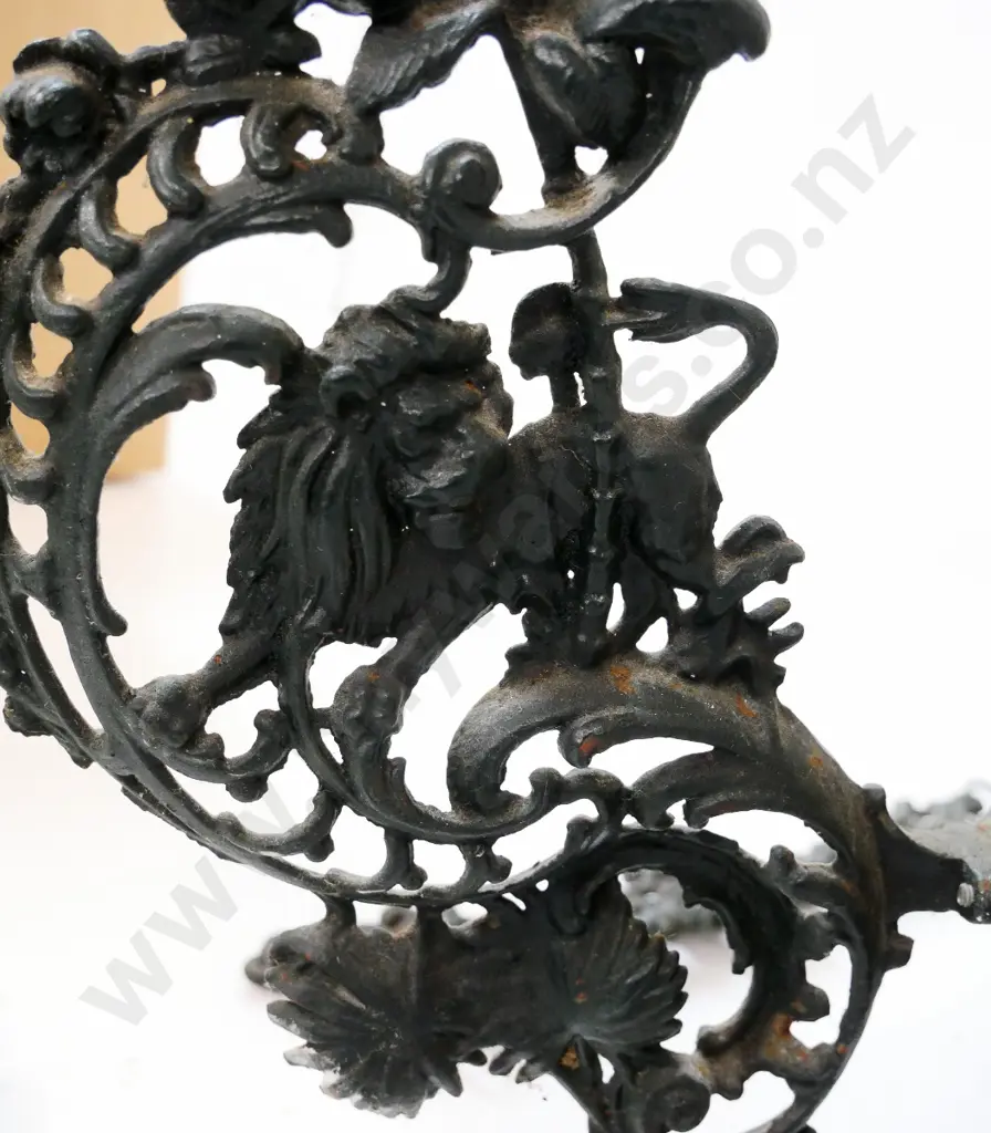 restorer's vintage cast iron kerosene ceiling lamp with brass lamp insert, converted to electric, needs work H480 D500 Image 1++