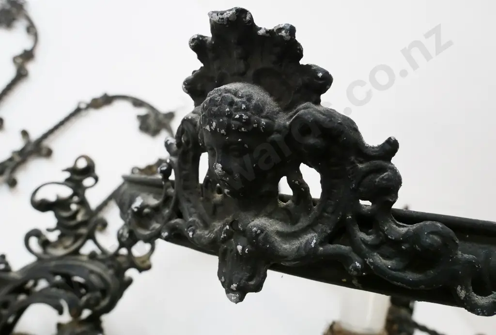 restorer's vintage cast iron kerosene ceiling lamp with brass lamp insert, converted to electric, needs work H560 D500 Image 1++