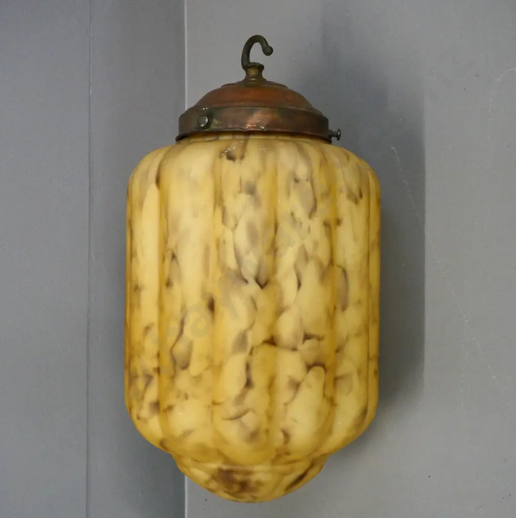 deco ceiling light - gold/brown stipple glass with copper journal & hook H-310 Diameter-170 Image 1++