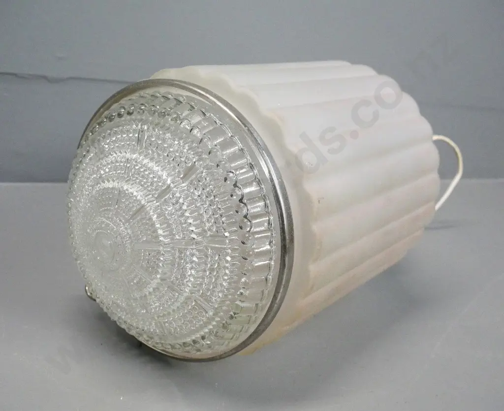 deco ceiling light fitting - milk glass with clear insert - pitting to chrome journal H-320 Diameter 170 Image 1++