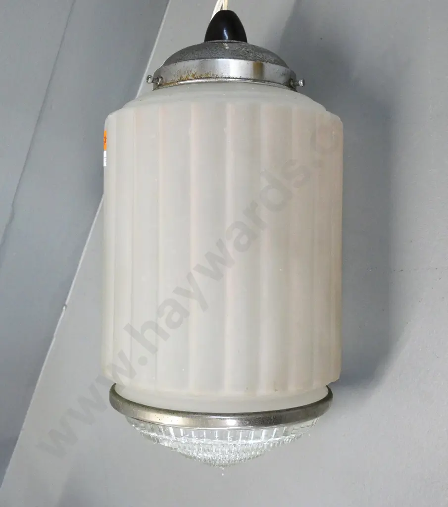 deco ceiling light fitting - milk glass with clear insert - pitting to chrome journal H-320 Diameter 170 Image 1++