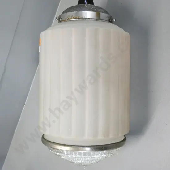 deco ceiling light fitting - milk glass with clear insert - pitting to chrome journal H-320 Diameter 170