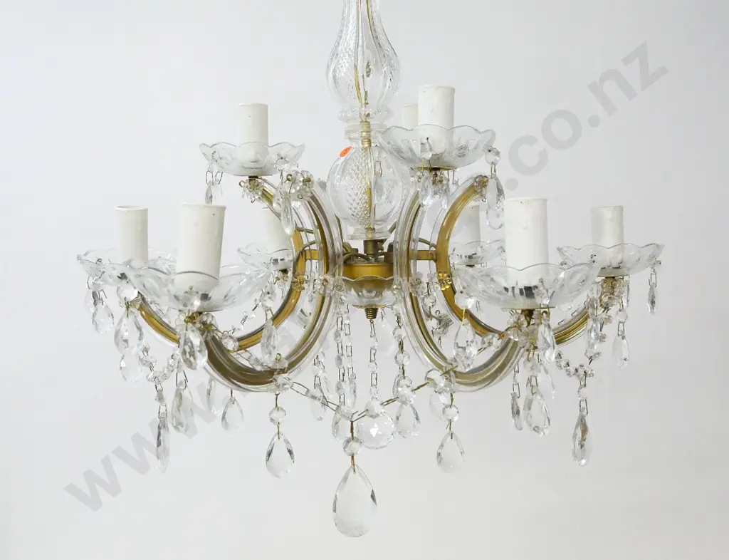 glass and brass 9-lamp chandelier light fitting, may be missing some lustres H-500 Diameter 560 Image 1++