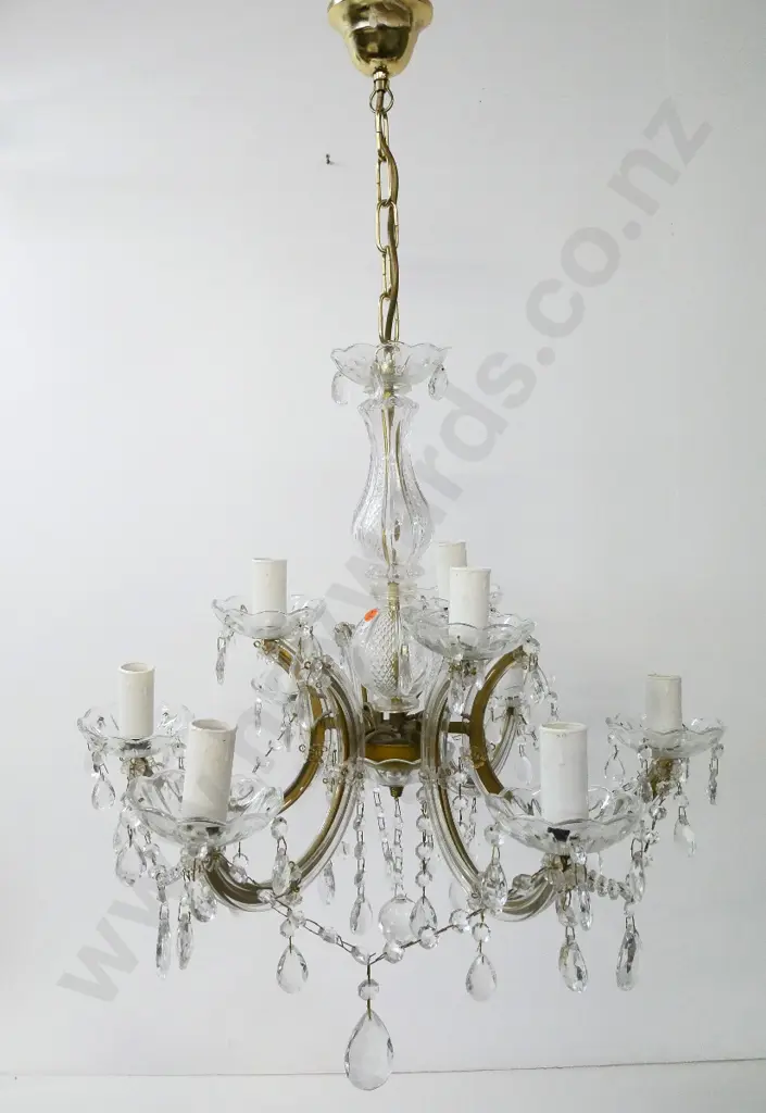 glass and brass 9-lamp chandelier light fitting, may be missing some lustres H-500 Diameter 560 Image 1++