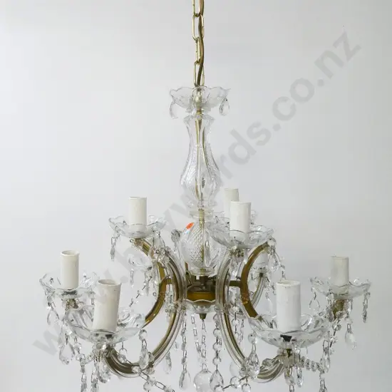 glass and brass 9-lamp chandelier light fitting, may be missing some lustres H-500 Diameter 560