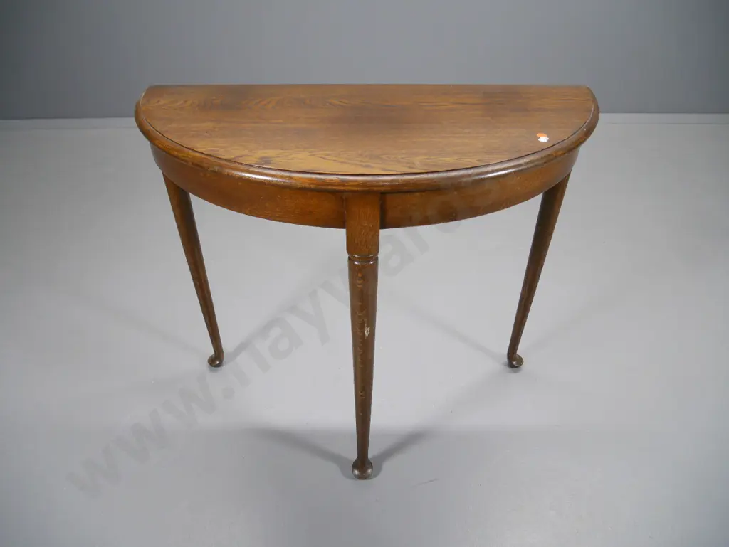 deco style oak cab-leg half-round hall table H-690 W-800 D-370 Image 1++