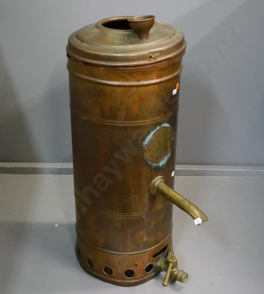 large Mercer Safety Geyser copper and brass thermette-style boiler with spigot tap H-650 Diameter 270 Image 1++