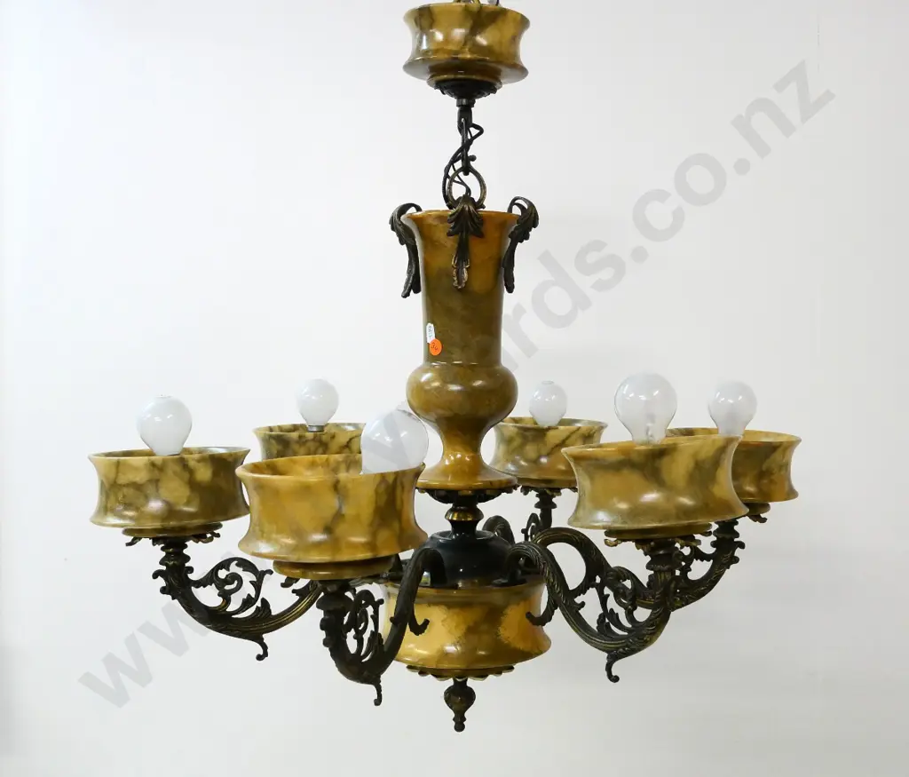 Italian alabaster and cast brass 6-light hanging light fitting H-600 Diameter approx. 600 Image 1++