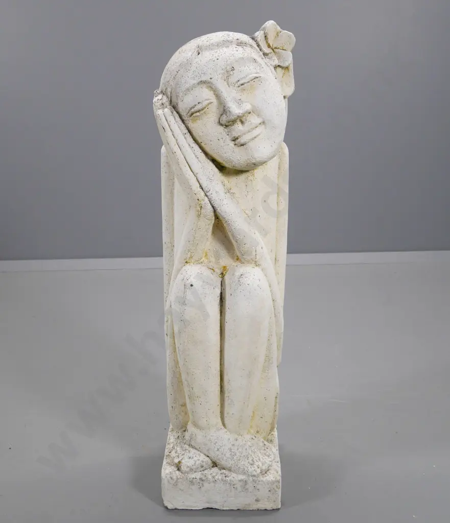 cast composite faux whitestone garden ornament - Polynesian figural motif. H-800 W-240 D-240 Image 1++