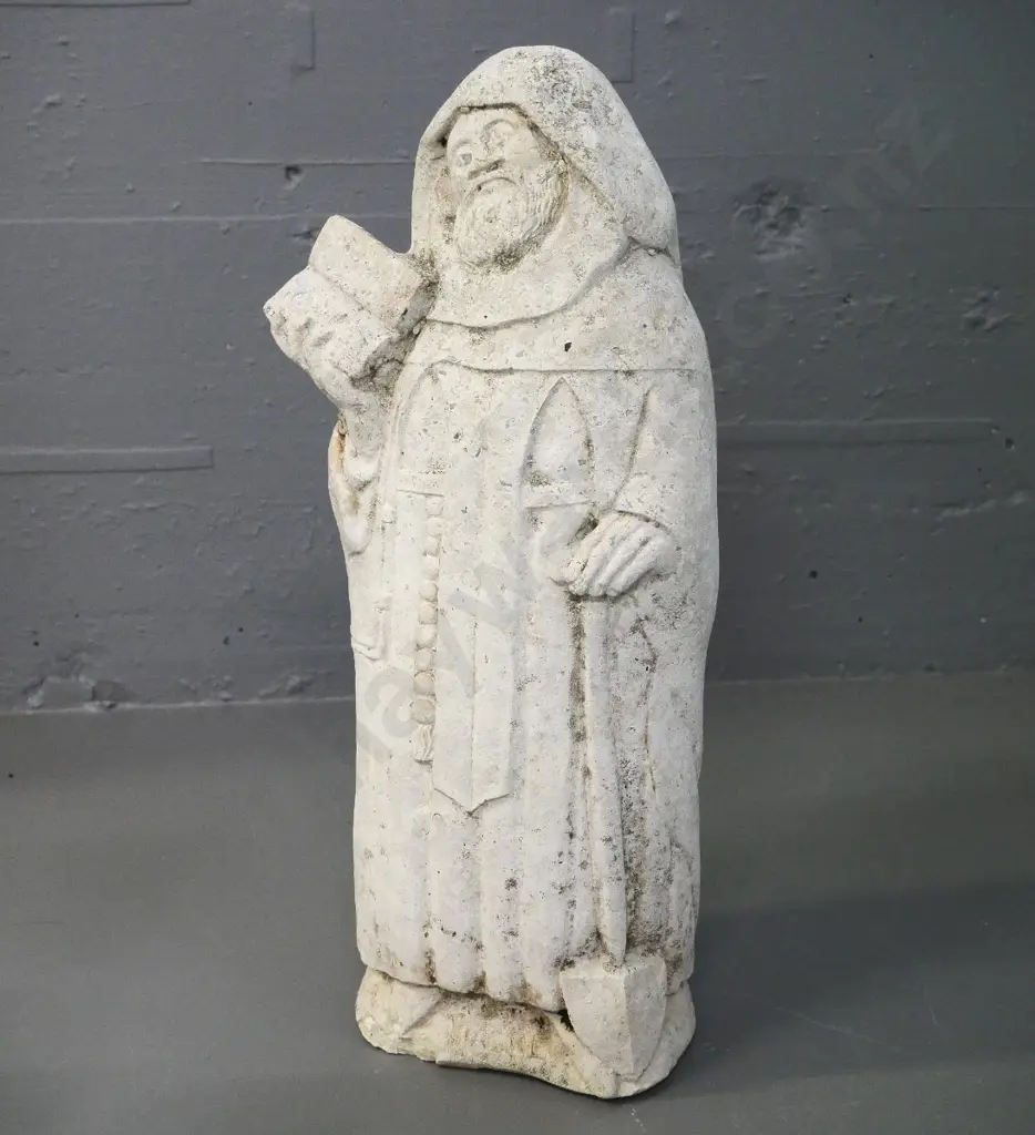 small cast concrete/stone composite garden figure - medieval friar with book - some chips to base H-420 Image 1++