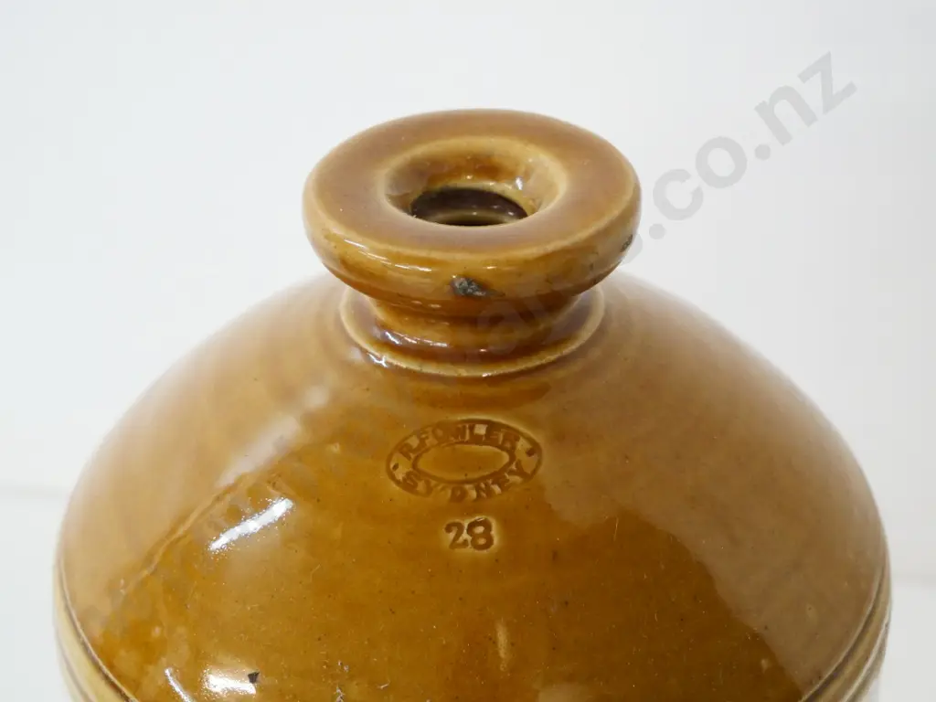 narrow-mouth stoneware crock - marked T.F. Quilter Mataura - Cordial Manufacturer H-330 D-170 Image 1++