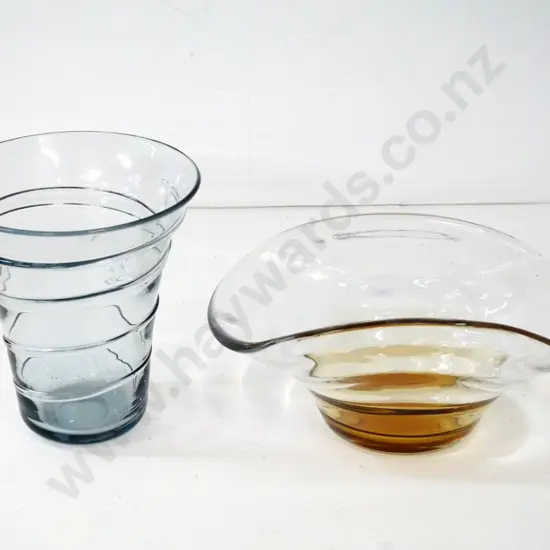 2 Whitefriars art glass items - vase H-200 and oval bowl L-280