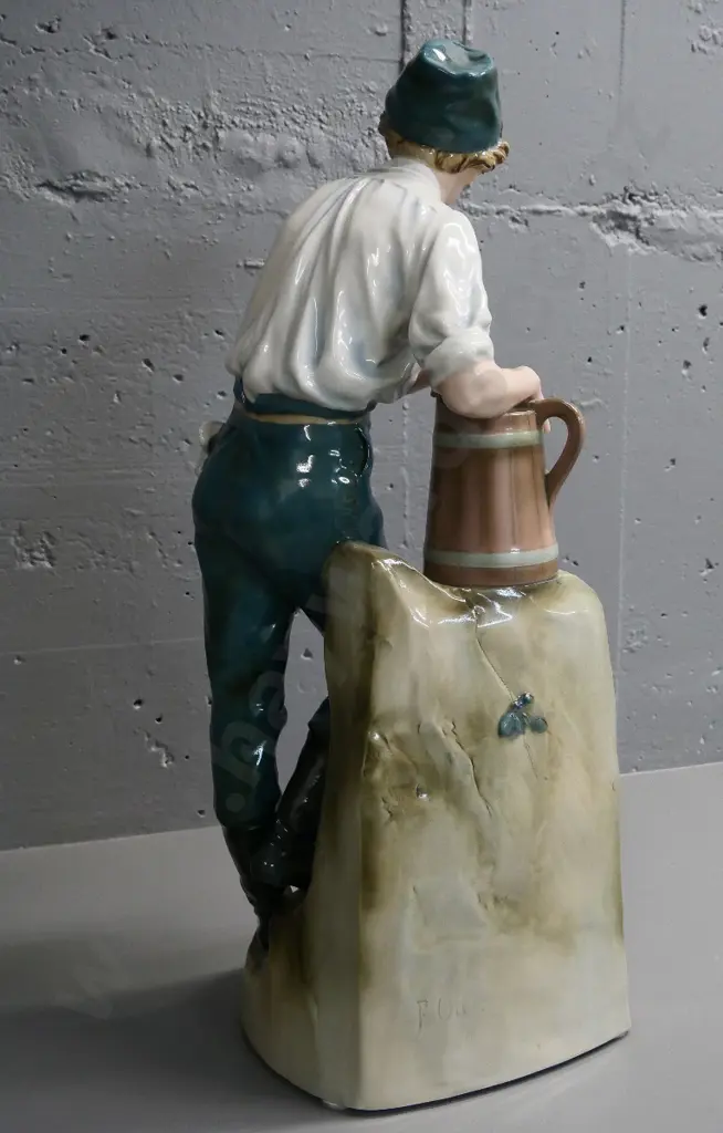 large Royal Dux figure - man at water pump H-610 W-230 at base Image 1++