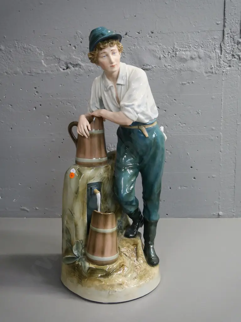 large Royal Dux figure - man at water pump H-610 W-230 at base Image 1++