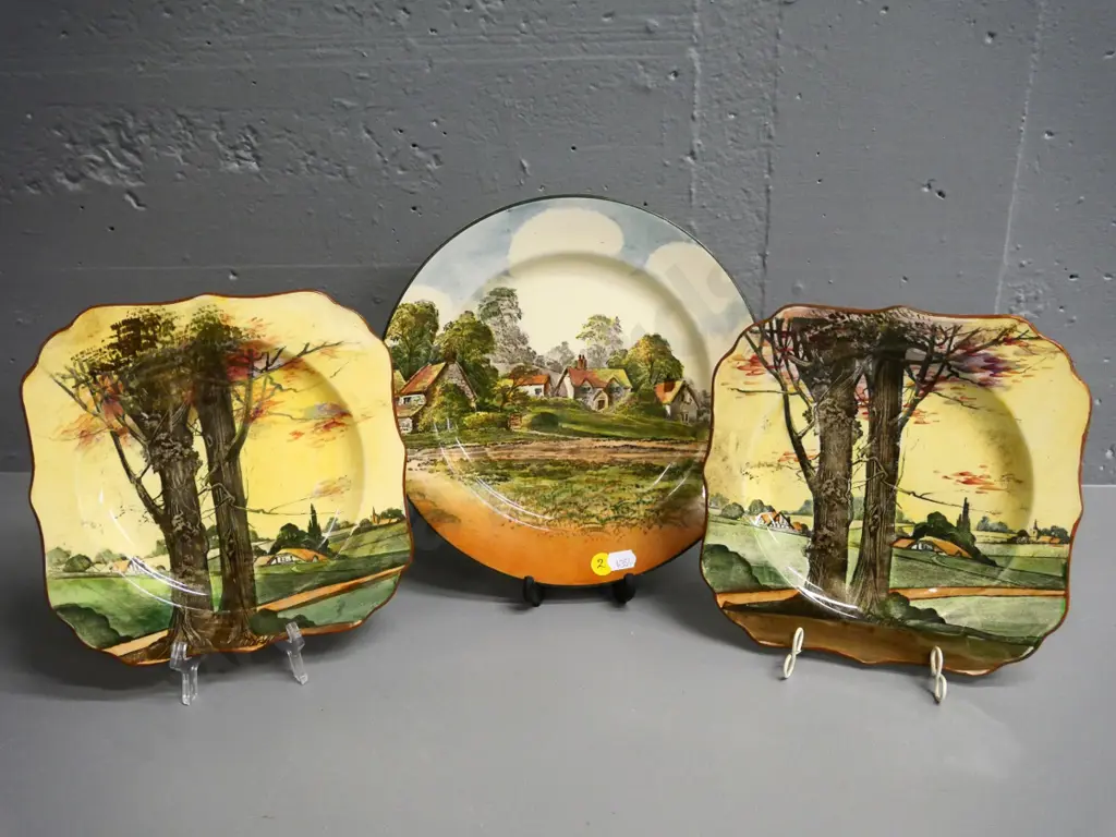 3 Royal Doulton plates - 2 Trees and a larger Country Cottages D-230 Image 1++