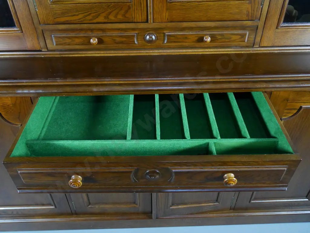 reproduction solid oak bookcase chiffonier, with fitted cutlery drawer, H-2100 W-1820 D-500  Image 1++