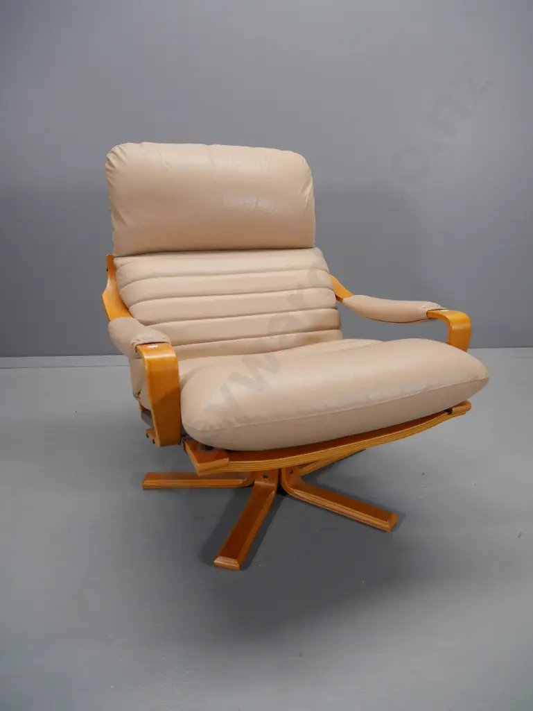 Tessa Scandinavian style leather & laminated timber swivel lounge chair H-900 W-750 D-830 Image 1++