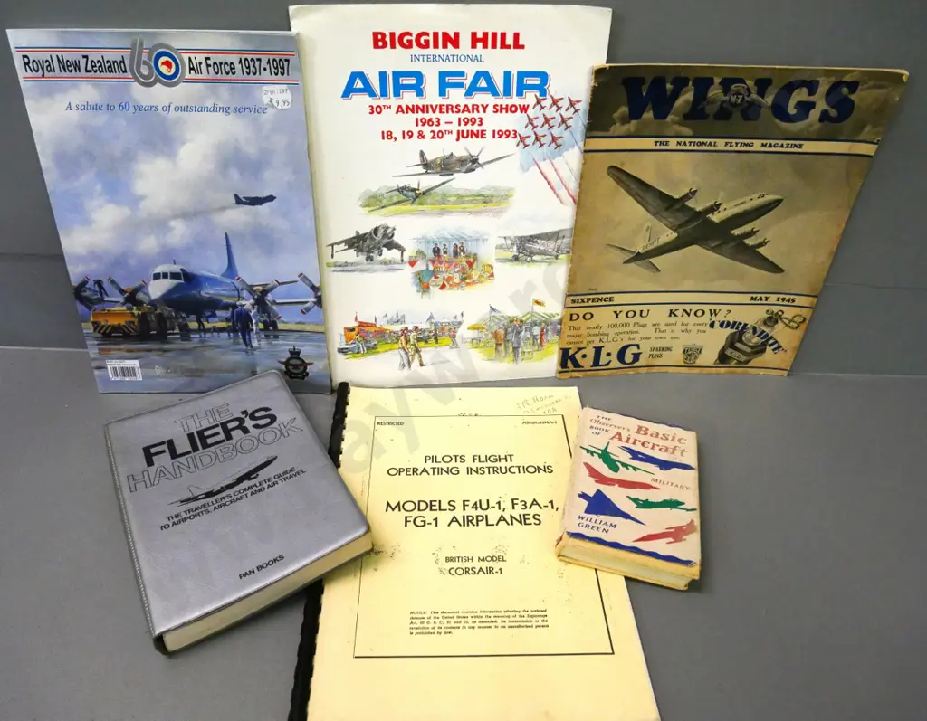 6 aviation books, some vintage - Observer's book, pilot flight operating instructions, RNZAF 60th anniversary etc. Image 1++