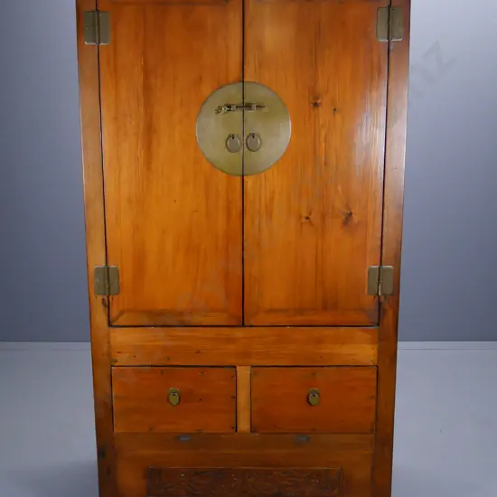 Chinese solid elm 2-door wedding cabinet with brass hardware, 2 drawers, 2 inner drawers H1920 W1030 D650