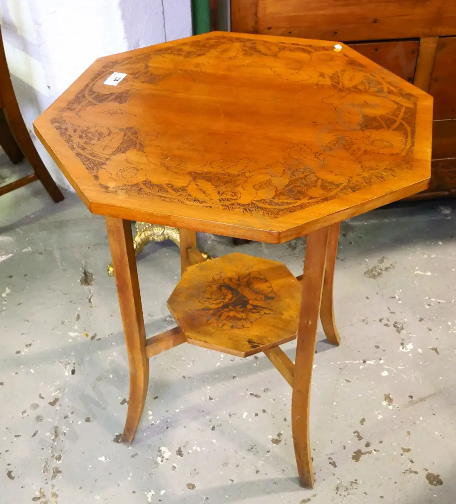 deco chip-carved octagonal occasional table with lower shelf H-760 W-640 D-640 Image 1++