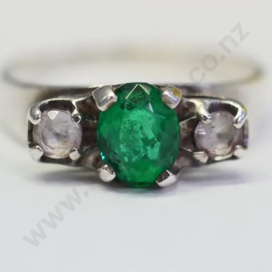 silver green stone dress ring stamped stg silver