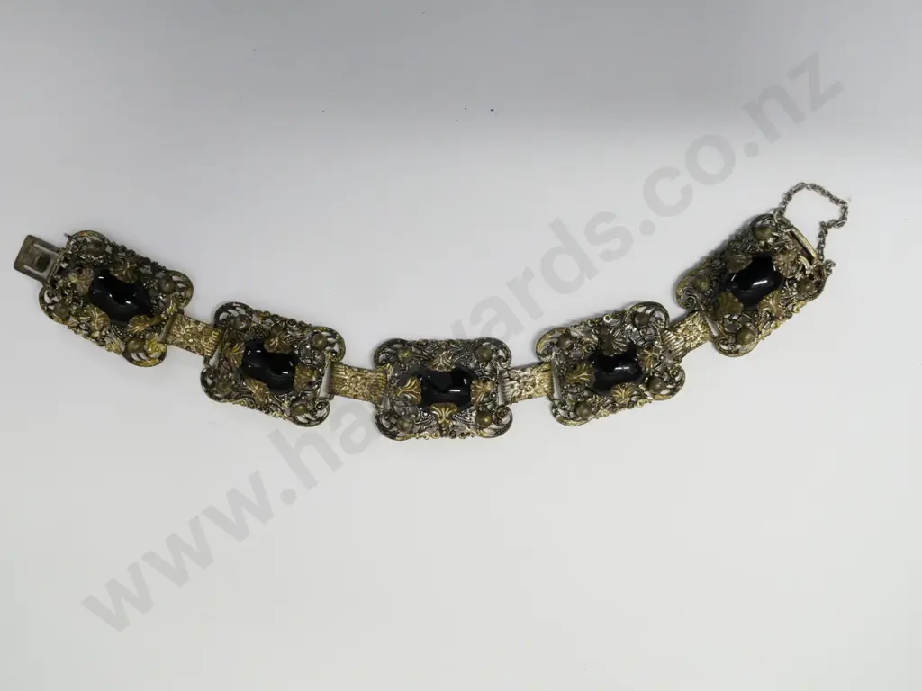 filagree & black stone bracelset safety chain broken Image 1++