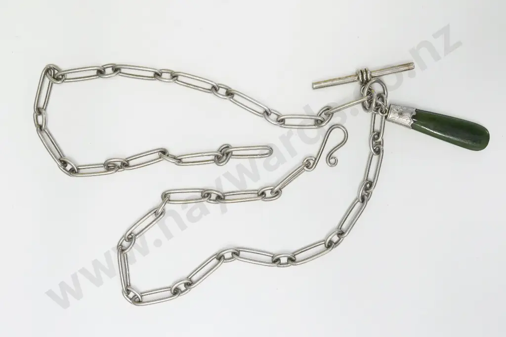 silver fob chain with greenstone pendant no markings Image 1++