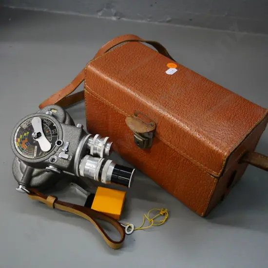 vintage Som Berthiot 8mm cine camera with fitted leather hard case