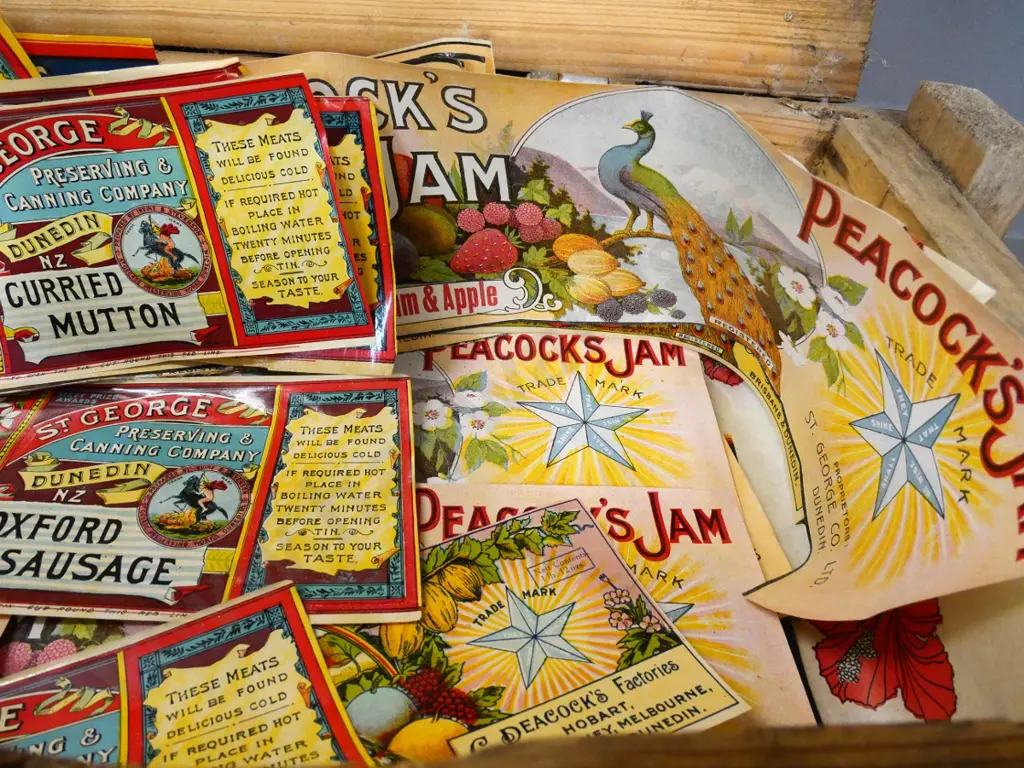 large wooden ammunition crate filled with assorted vintage labels Image 1++
