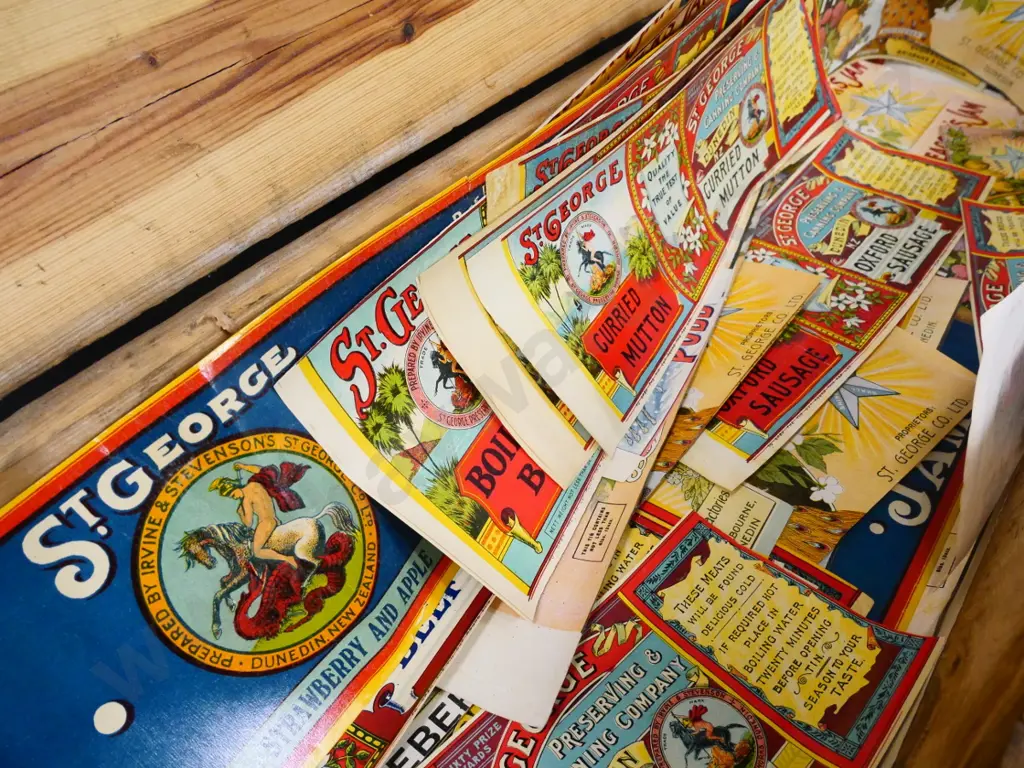 large wooden ammunition crate filled with assorted vintage labels Image 1++