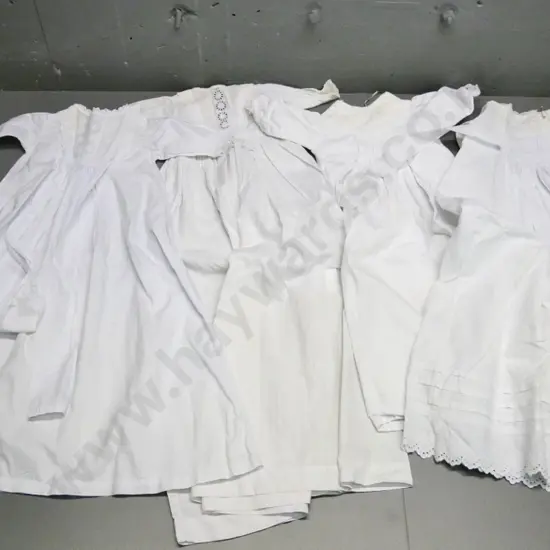 4 vintage hand-finished white cotton baby gowns