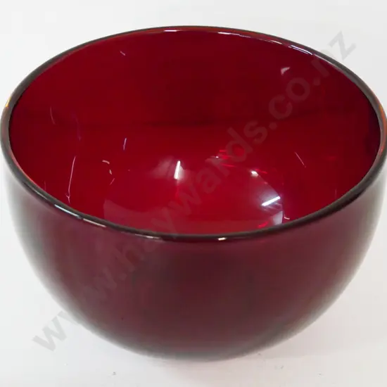 heavy red art glass vase - "Hand made in Poland" on sticker H-130 Diameter 200