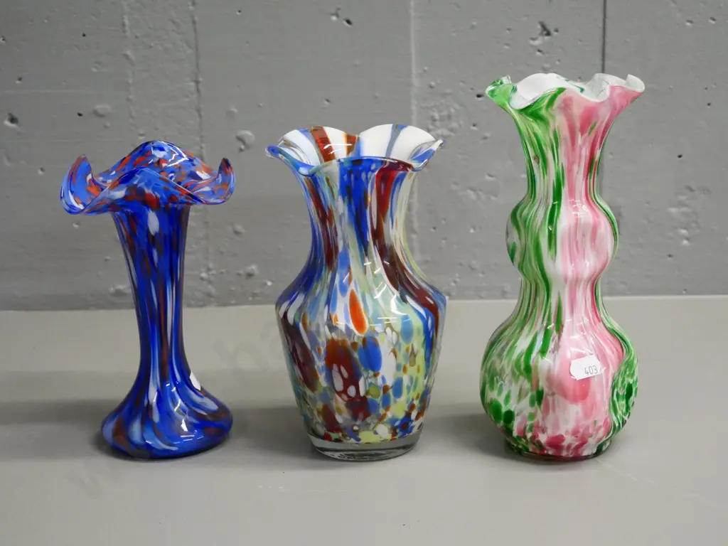 3 multi-colour art glass vases - tallest is H-220 Image 1++