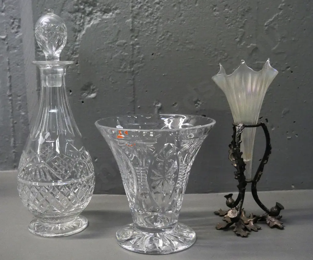 Edinburgh crystal decanter H-300 Webb Corbett crystal vase, lustre glass epergne in metal holder Image 1++