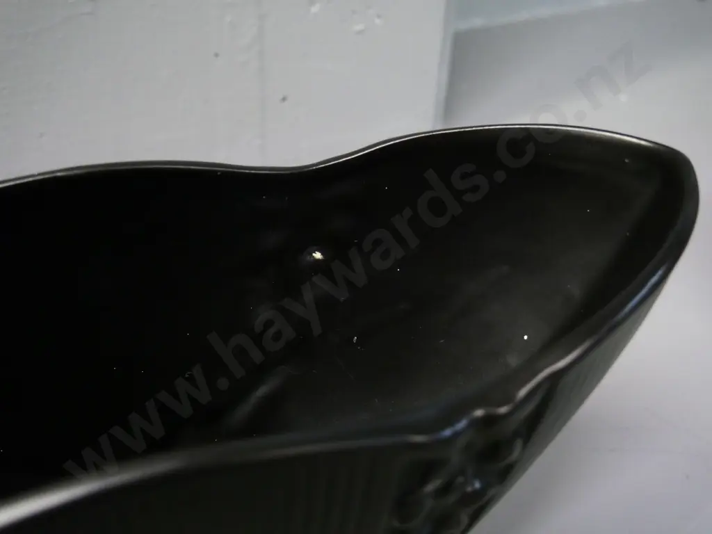 black Crown Lynn vase No.553,white transfer print floral motifs - chip to base, slight hairline crack to rim H-160 W-310 Image 1++