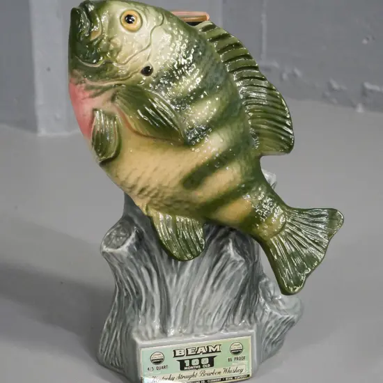 sealed Jim Beam leaping fish decanter - National Freshwater Fishing Hall of Fame label