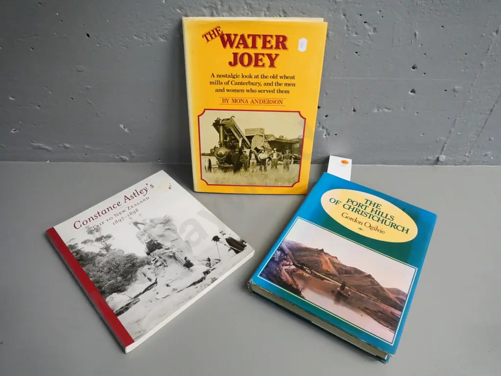 3 New Zealand books - The Port Hills of Christchurch by Gordon Ogilvie, Water Joey by Mona Anderson, Constance Astley Image 1++