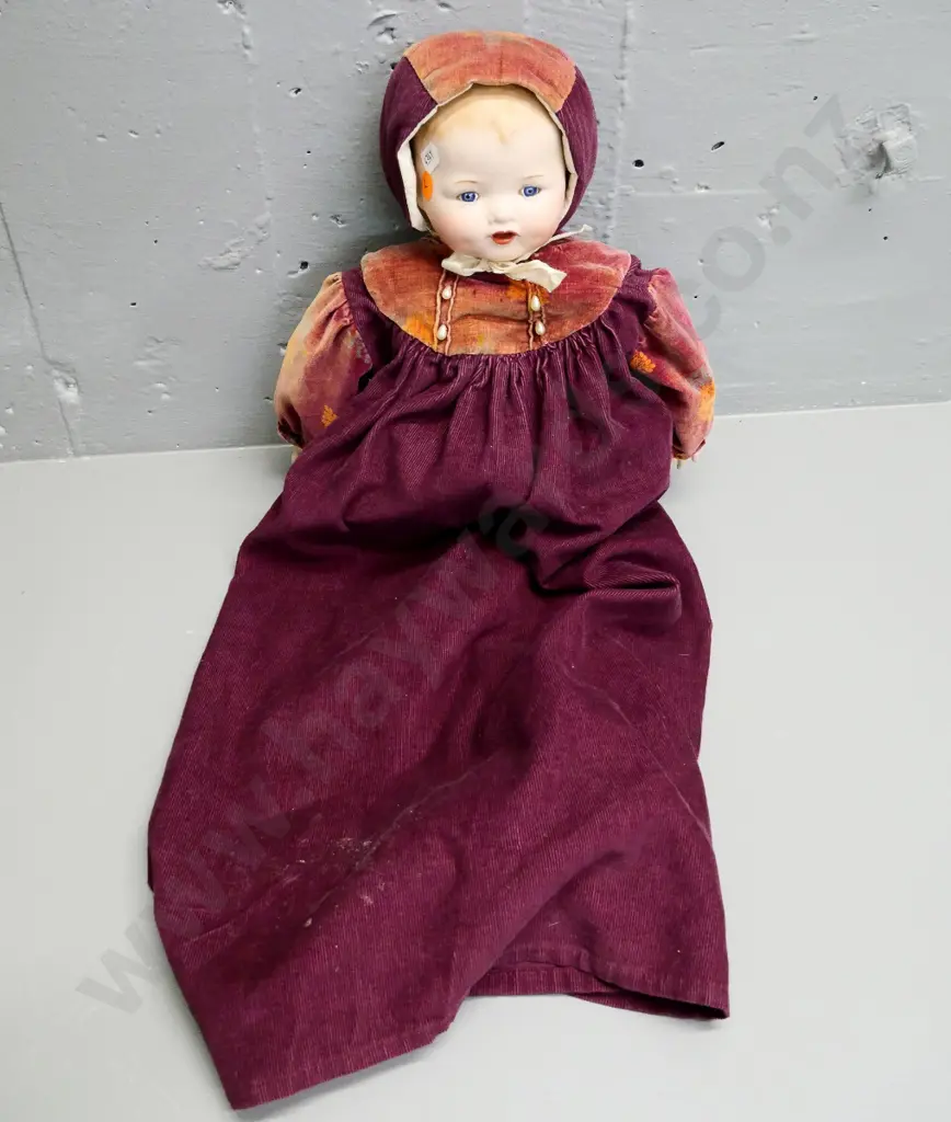 vintage doll with china head and hands, cloth body, has repair to one finger H-350 Image 1++