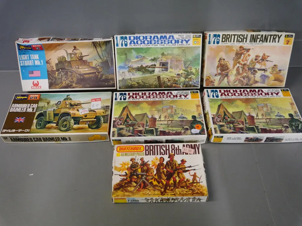 7 boxed plastic 1/72 or 1/76 scale military model / diorama accessory kits - Hasegawa, Matchbox, Fujini Image 1++