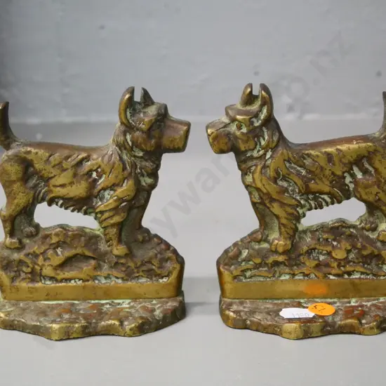 pair of cast brass Scottie dog book-ends H-120 W-100