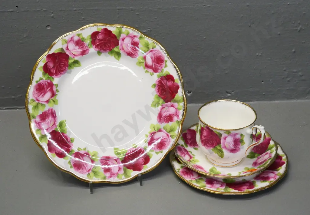 Royal Albert Old English Rose trio and small cake plate D-200 Image 1++
