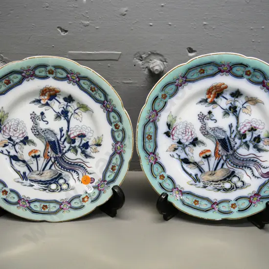 early oriental pattern cabinet plates - one has chip on back and crack - diameter 240