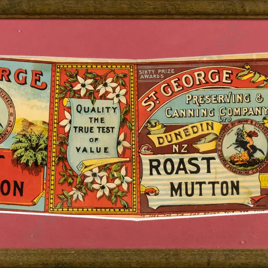 framed vintage St George Roast Mutton label 120 W-330