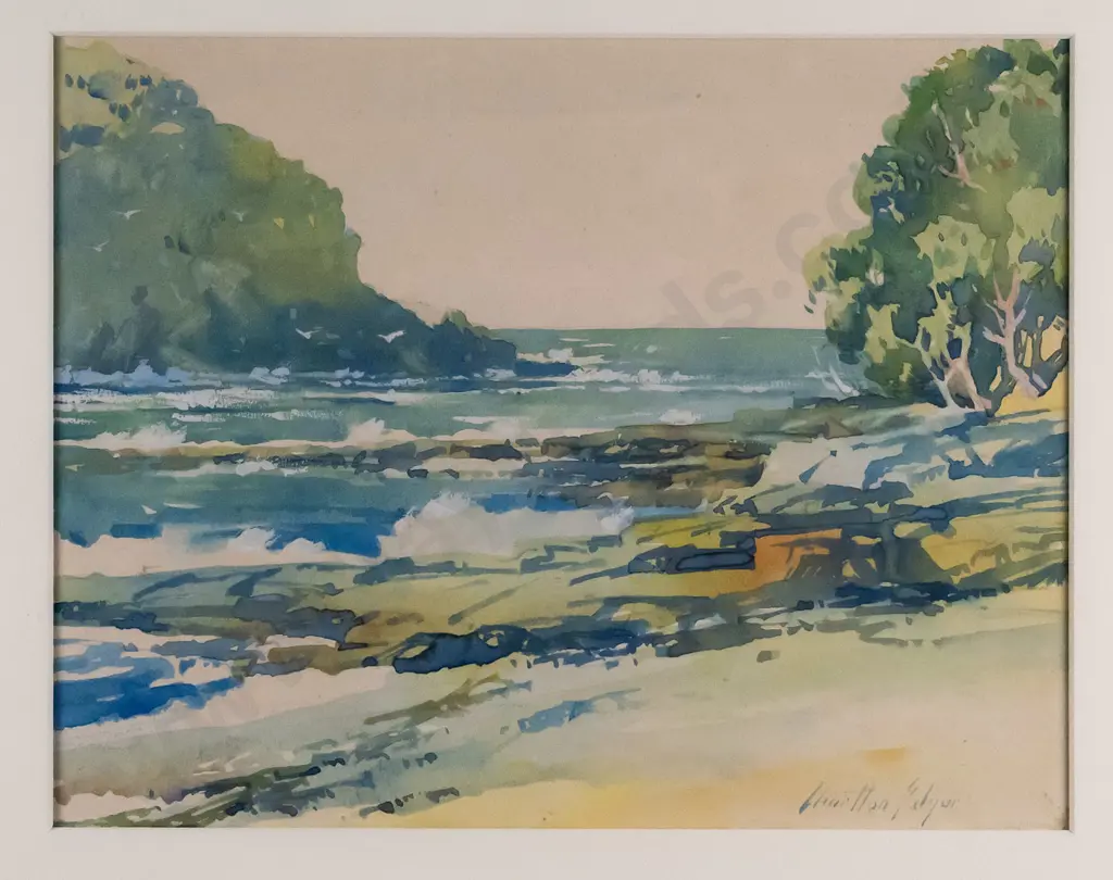 Charlton Edgar - framed watercolour - coastal scene H-190 W-230 Image 1++