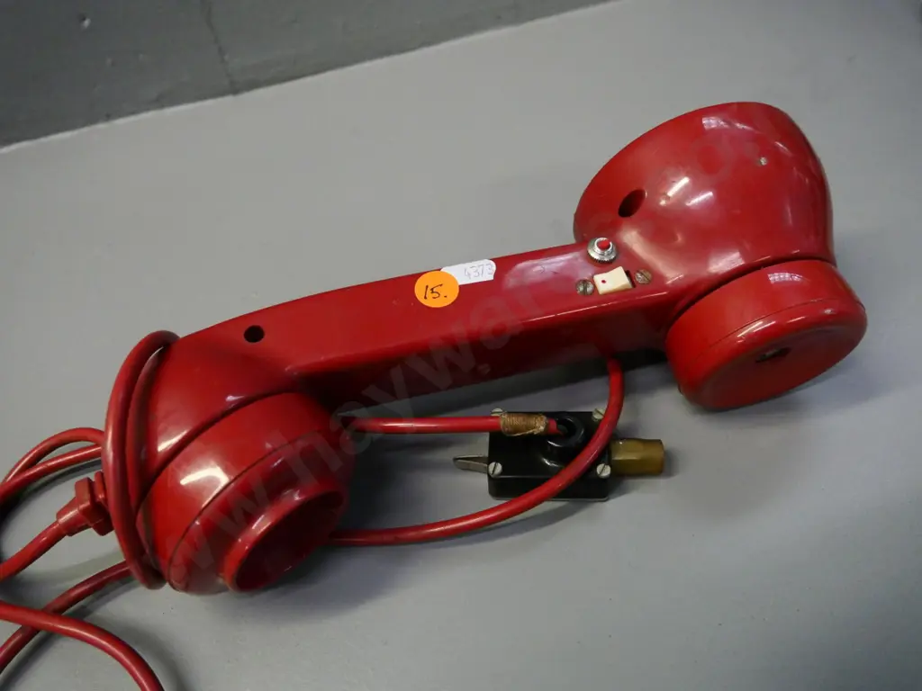 retro red handset / dial telephone - damage to button and to cord attachment joint .L-270 Image 1++