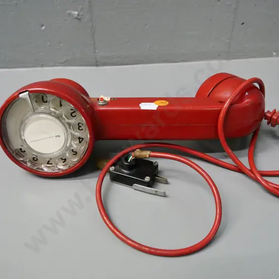 retro red handset / dial telephone - damage to button and to cord attachment joint .L-270